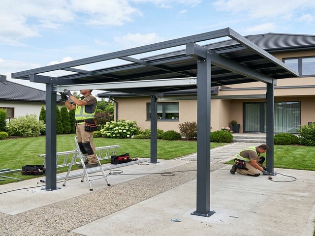 Montage eines Aluminium-Carports in Künzell